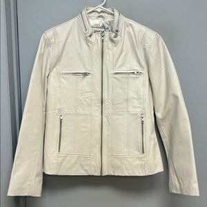 🤍 Zohran Leather Cream Moto Jacket – NWT – XXL 🤍